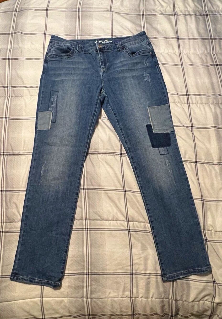 INC Denim Women's Boyfriend Jeans Blue Distressed Medium Wash Size 14